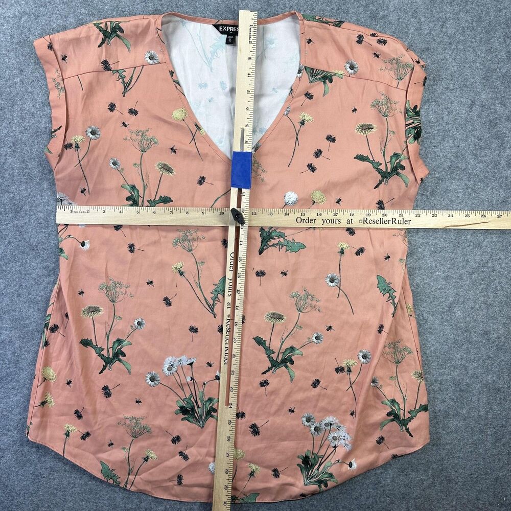 Express Blouse Womens XL Pink Floral Print V Neck Cap Sleeve Lightweight Top - Picture 6 of 9
